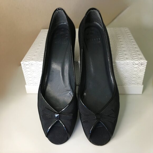 STUART WEITZMAN 🐈‍⬛ Black Open Toe Kitten Heels - Picture 10 of 15
